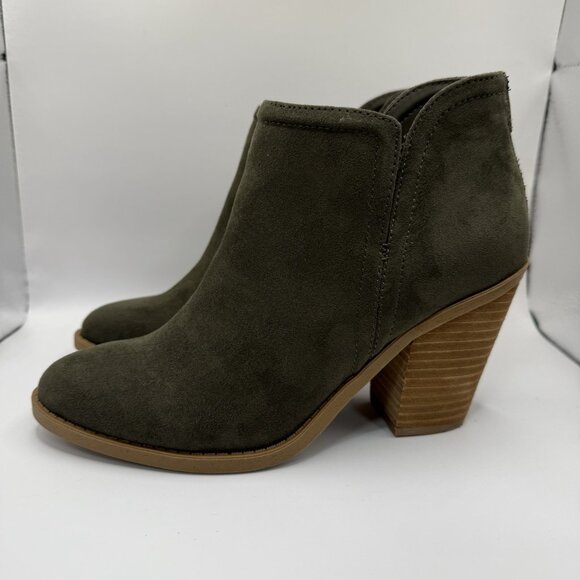 Joie Kayden Ankle Booties Women's Size 7.5 M Faux Suede Vegan Olive Chunky Heel - Picture 3 of 9